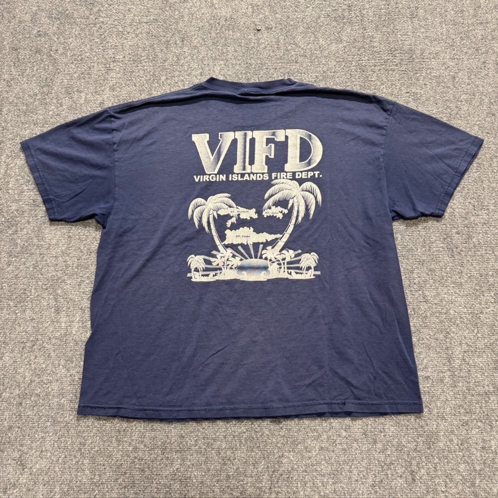 VTG Virginia Island Fire Department T-shirt Mens XL Faded Navy Blue Y2K Thrashed